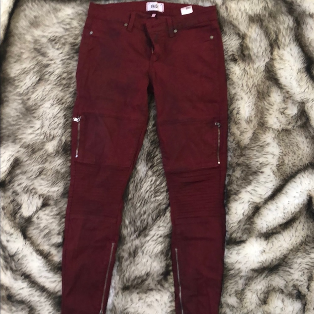 Paige jeans maroon moto detail zipper size 30